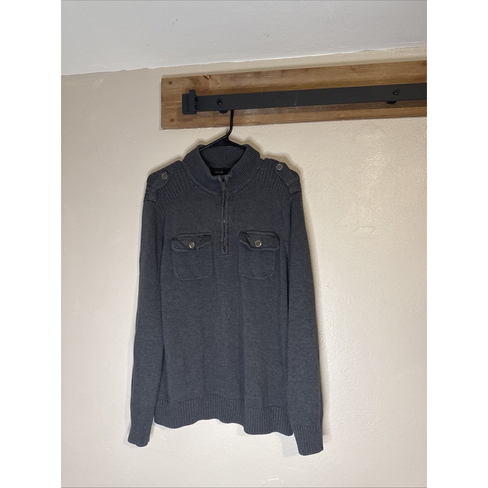 Apt 9 Mock Neck Half‎ Zip Knit Sweater Military Epaulettes Pockets Men's Large